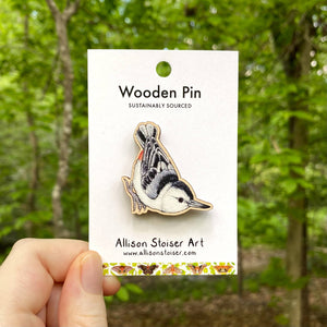 White-breasted Nuthatch Wooden Pin