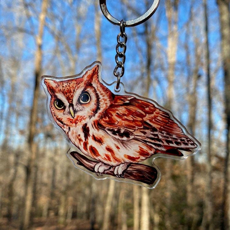 Eastern Screech Owl Double-Sided Acrylic Keychain