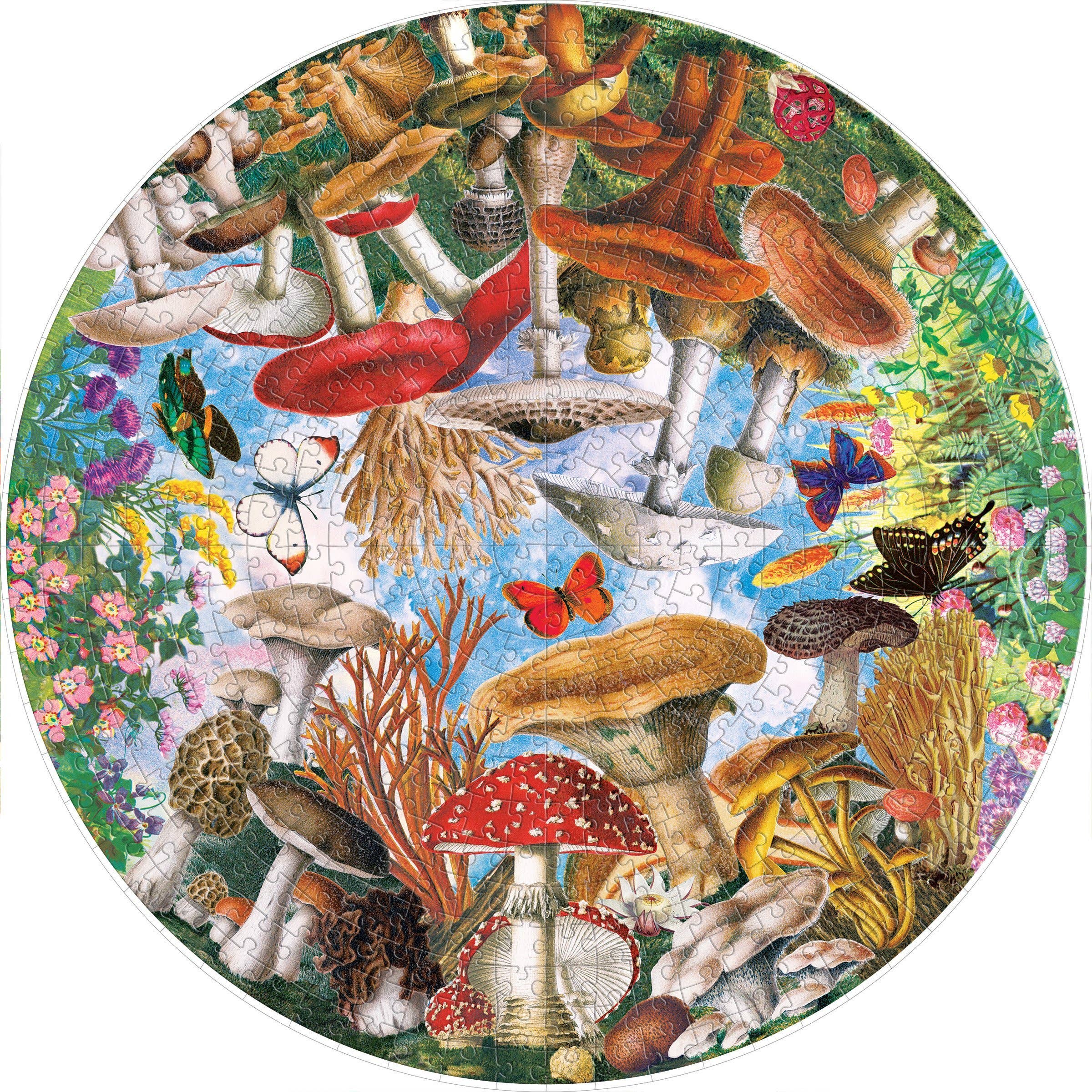 SALE- Mushrooms and Butterflies 500 Piece Round Puzzle