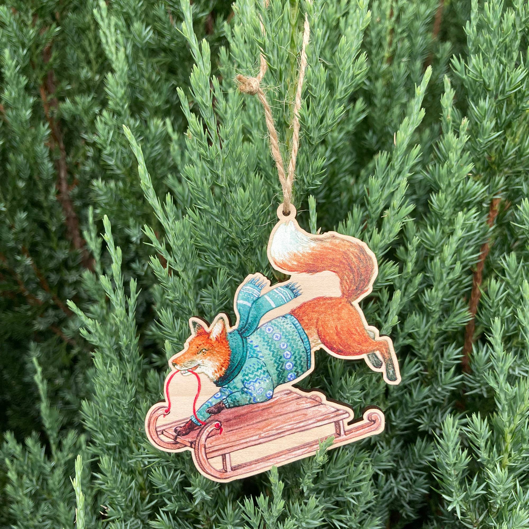Festive Fox Wooden Ornament