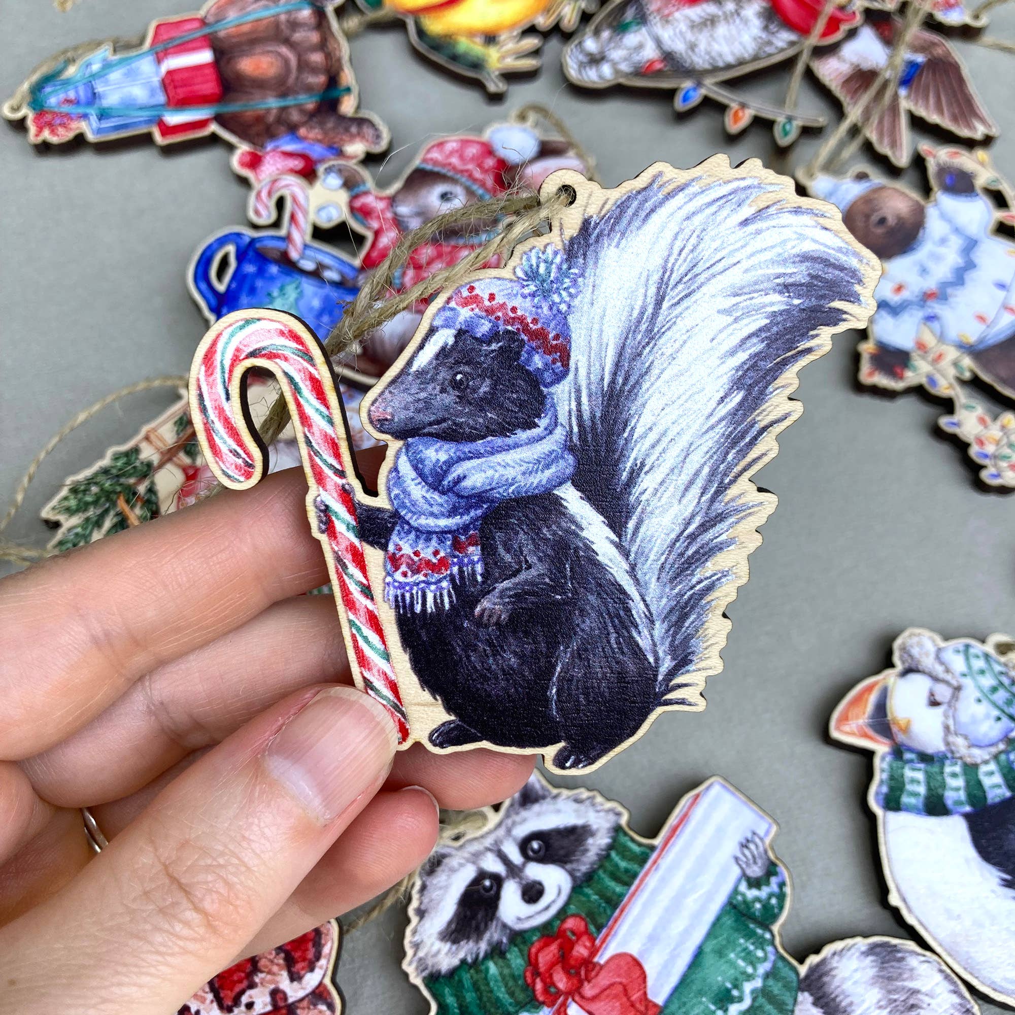 Festive Skunk Wooden Ornament