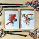 Load image into Gallery viewer, Notecard Set - 10 Festive Critters on Blank Recycled Cards
