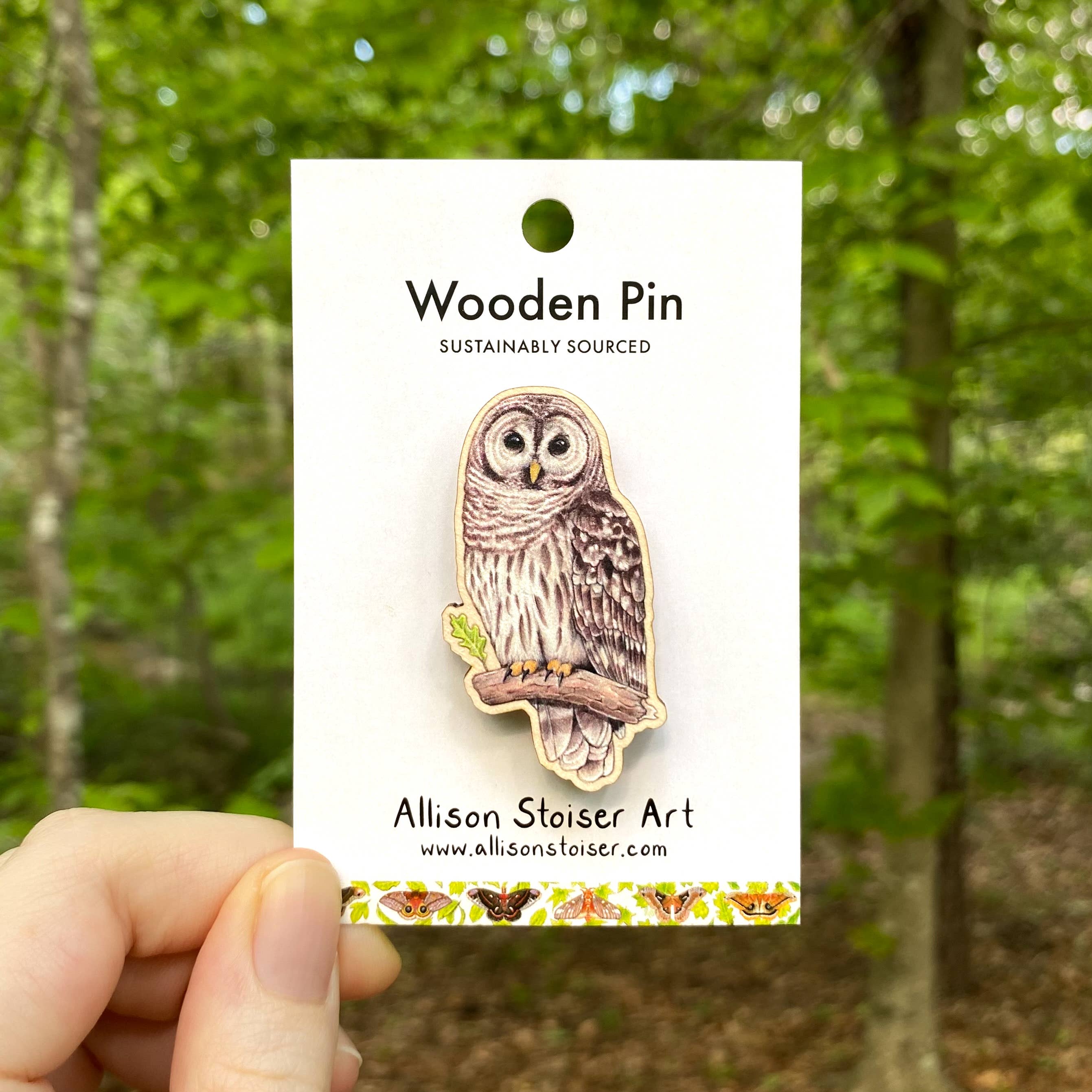 Barred Owl Wooden Pin