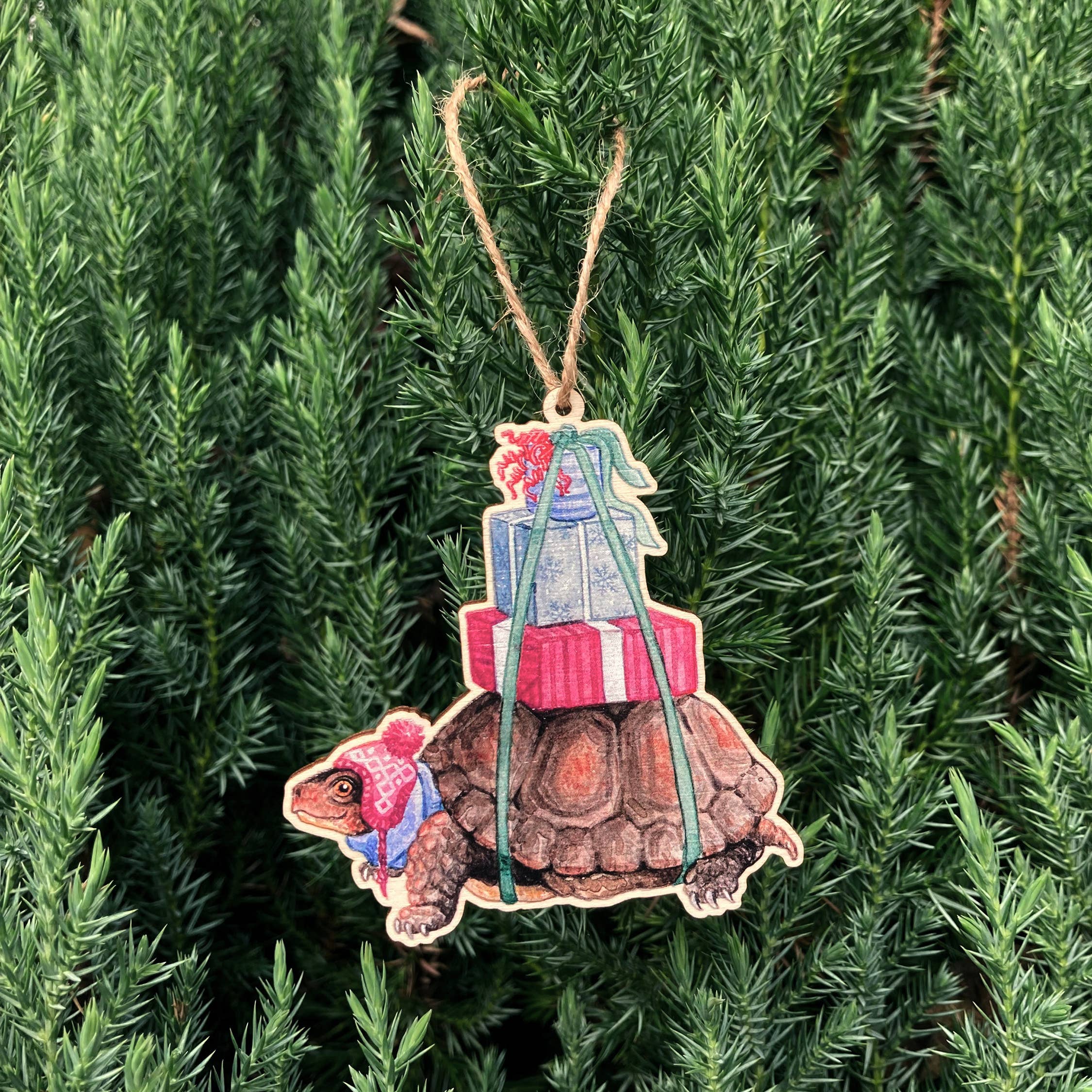 Festive Turtle Wooden Ornament