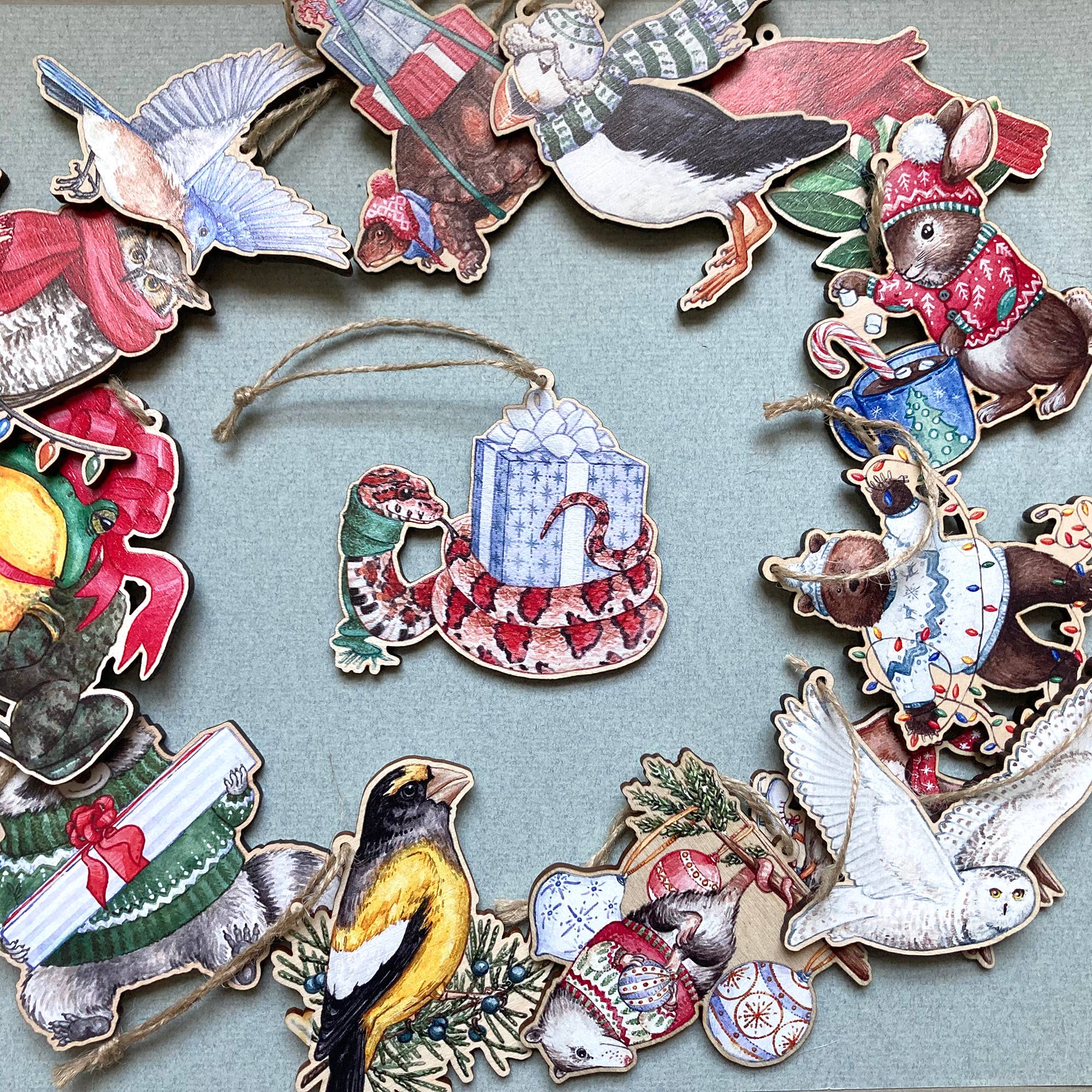 Festive Snake Wooden Ornament