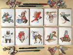 Load image into Gallery viewer, Notecard Set - 10 Festive Critters on Blank Recycled Cards
