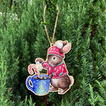 Load image into Gallery viewer, Festive Rabbit Wooden Ornament
