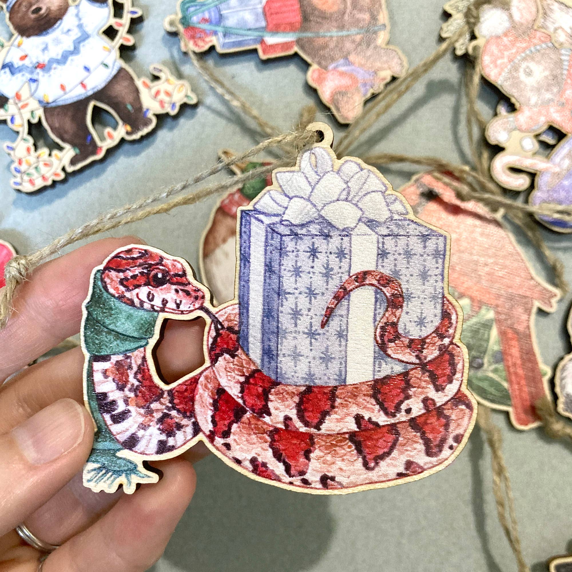 Festive Snake Wooden Ornament