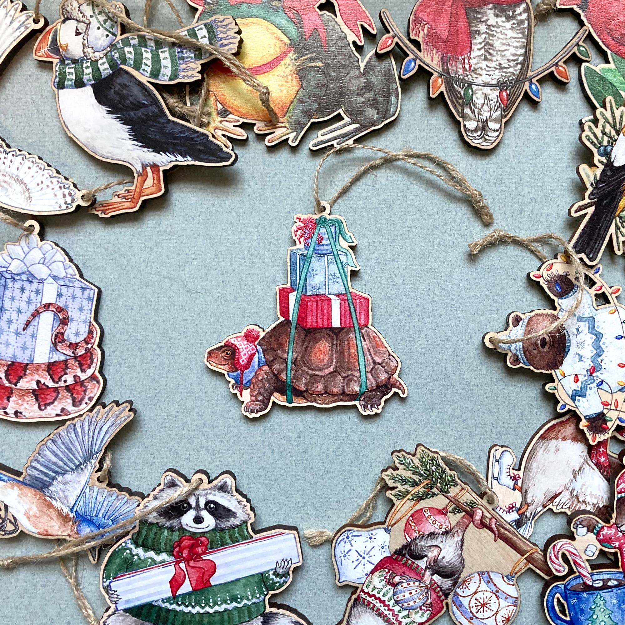 Festive Turtle Wooden Ornament