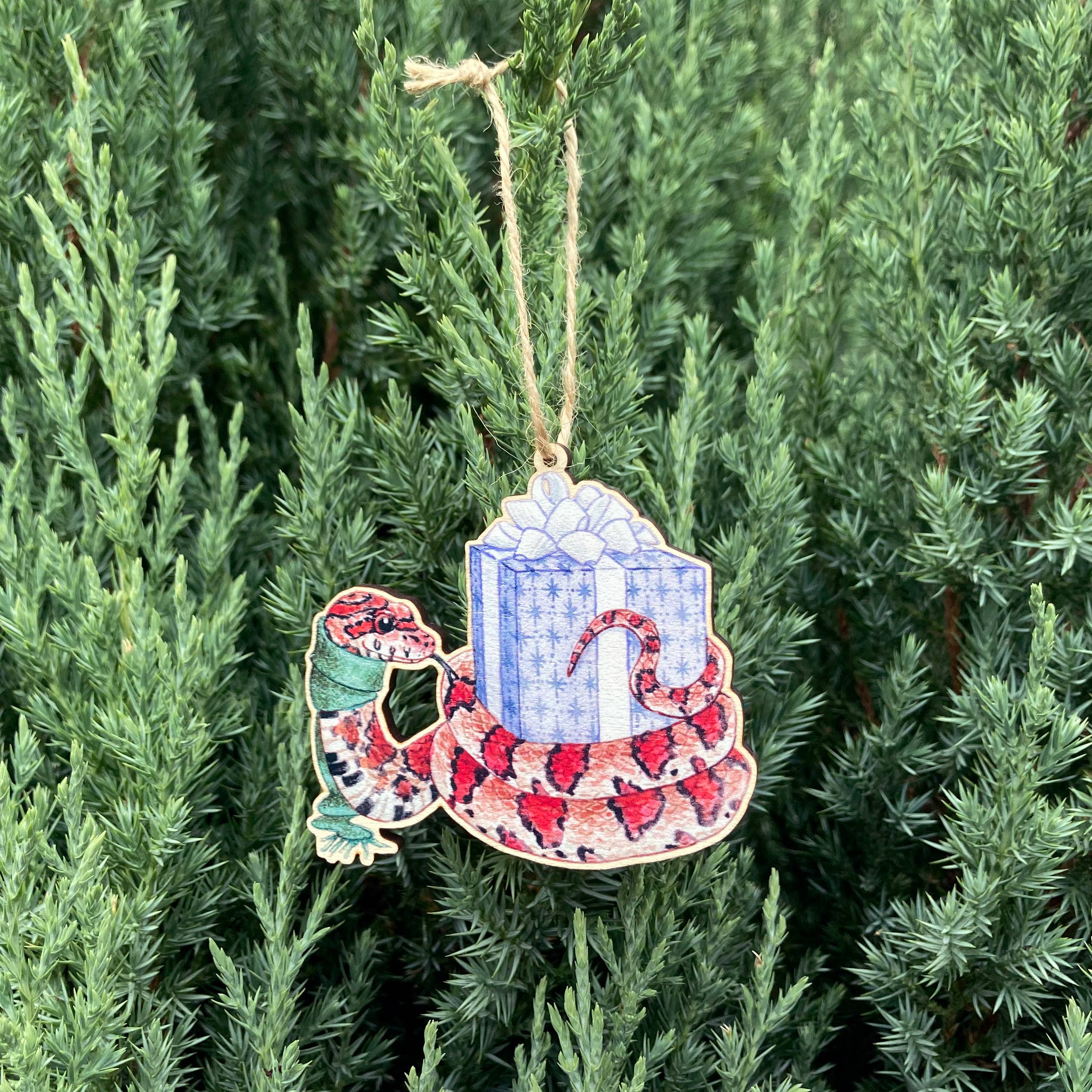 Festive Snake Wooden Ornament