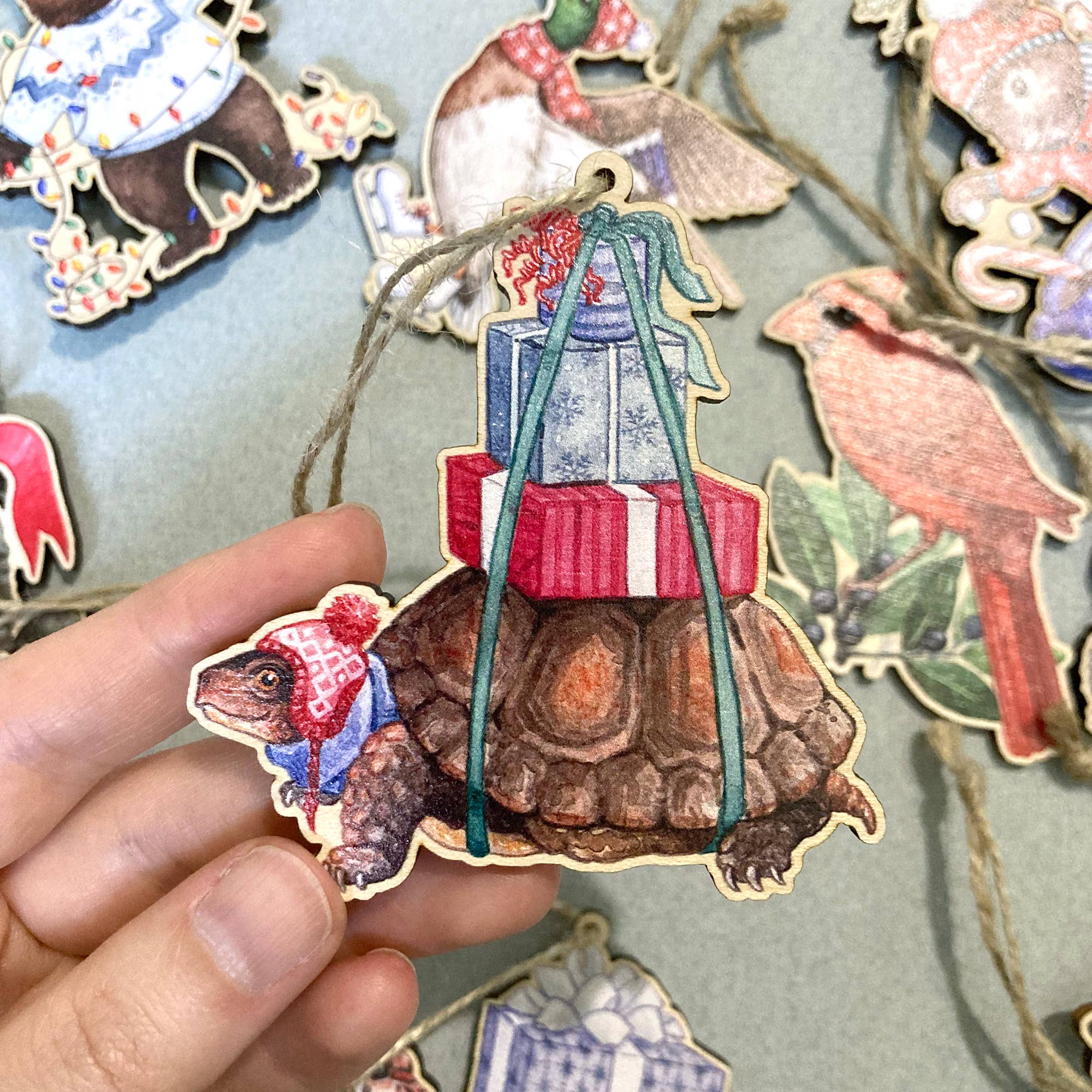 Festive Turtle Wooden Ornament