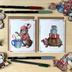 Load image into Gallery viewer, Notecard Set - 10 Festive Critters on Blank Recycled Cards
