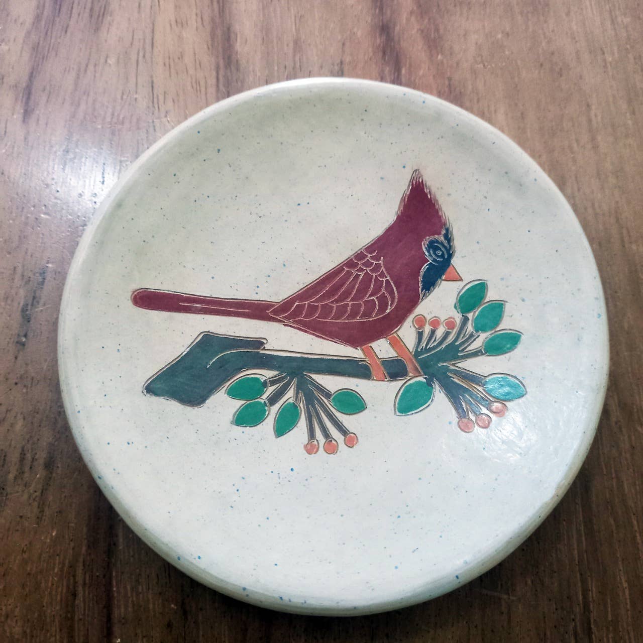 Winter Cardinal Ceramic Ring Dish