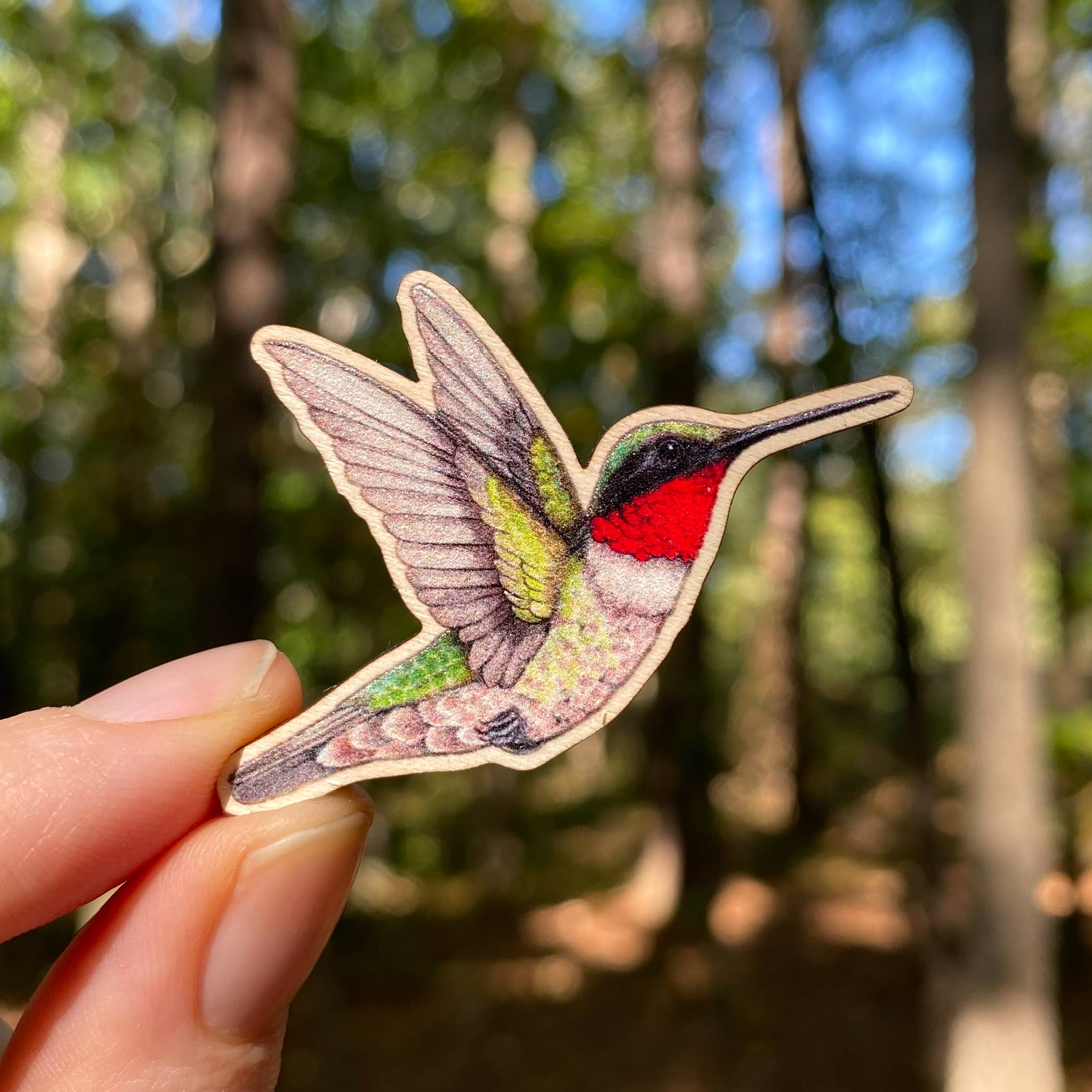 Ruby-Throated Hummingbird Wooden Pin