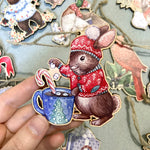 Load image into Gallery viewer, Festive Rabbit Wooden Ornament
