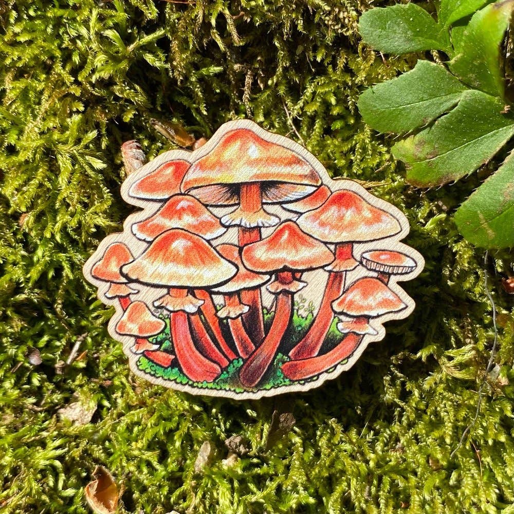 Ringed Honey Mushroom Wooden Pin