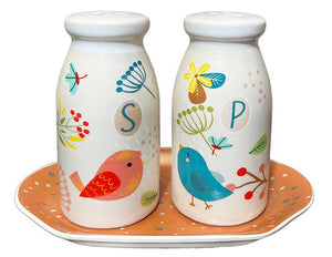 Birds of Happiness Salt & Pepper Set w/ Plate