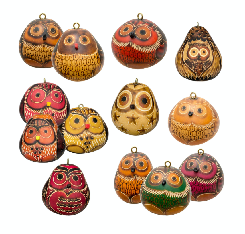 Handcrafted Owl Gourd Ornament