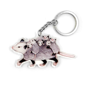 Mom Opossum with Babies acrylic Keychain