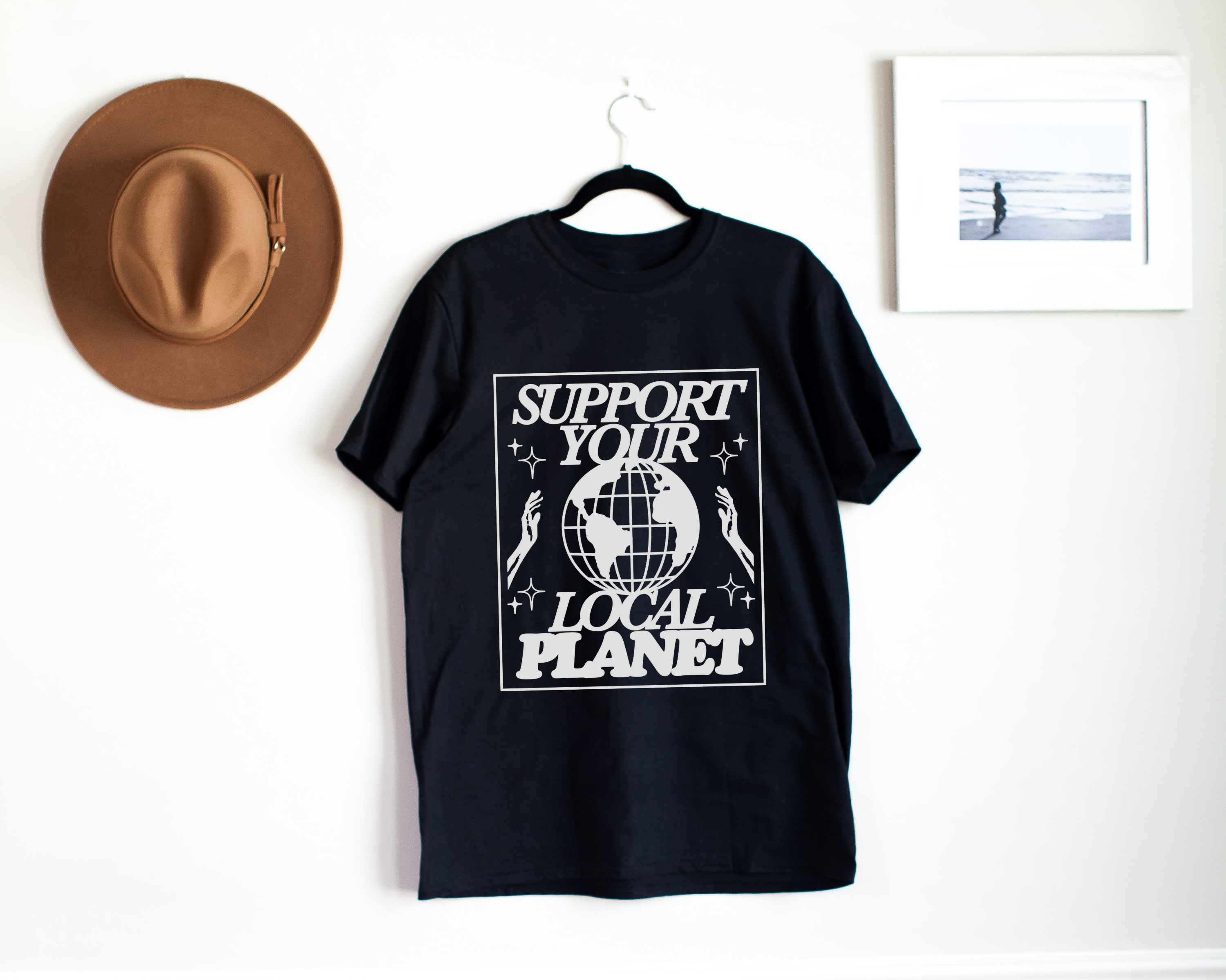 Support Your Local Planet | Black Short Sleeve T-Shirt